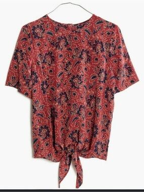 Madewell Rust Paisley Tie-Front Blouse